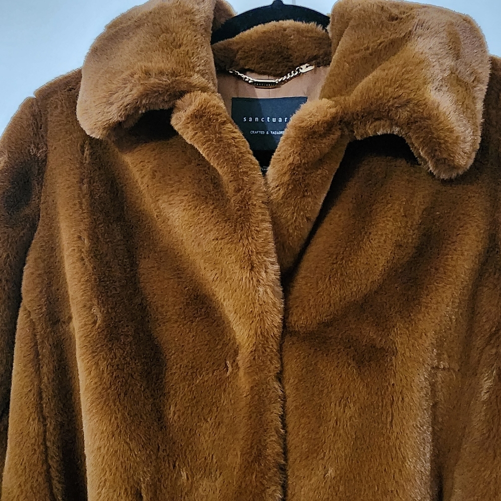 Sanctuary Faux Fur Brown Tie Waist Coat Women’s Winter Outerwear - Picture 6 of 6